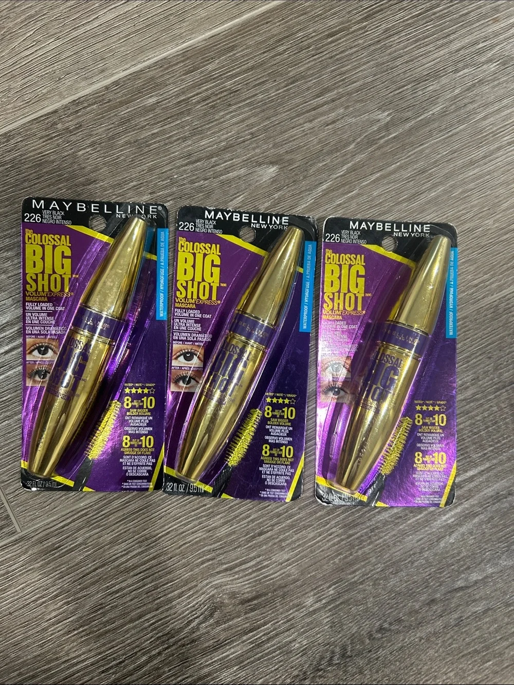 LOT OF 3 Maybelline Colossal Big Shot Waterproof Mascara #226 very black